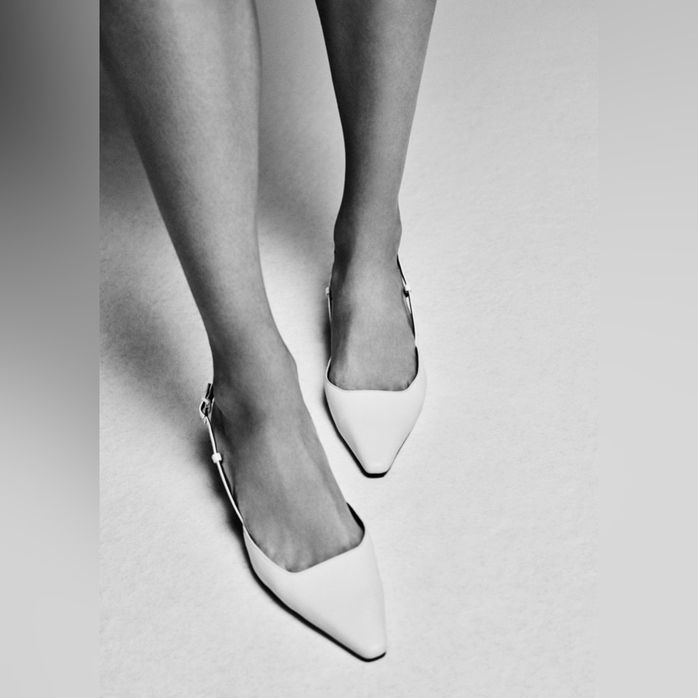 Mango White Slingback Kitten Heels Size 6
